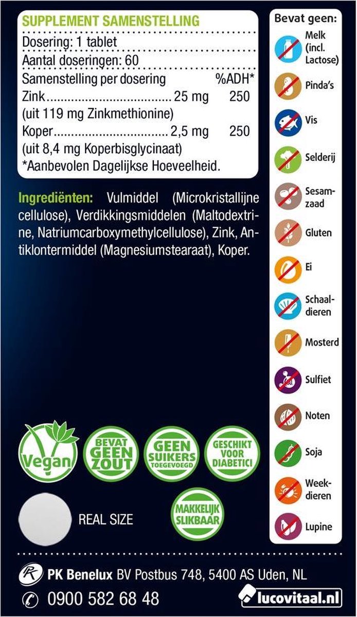 Lucovitaal Supplementen - Zink Methionine & Koper - 60 tabletten