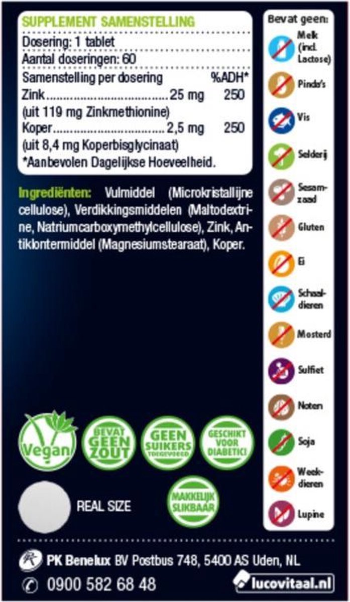 Lucovitaal Supplementen - Zink Methionine & Koper - 60 tabletten