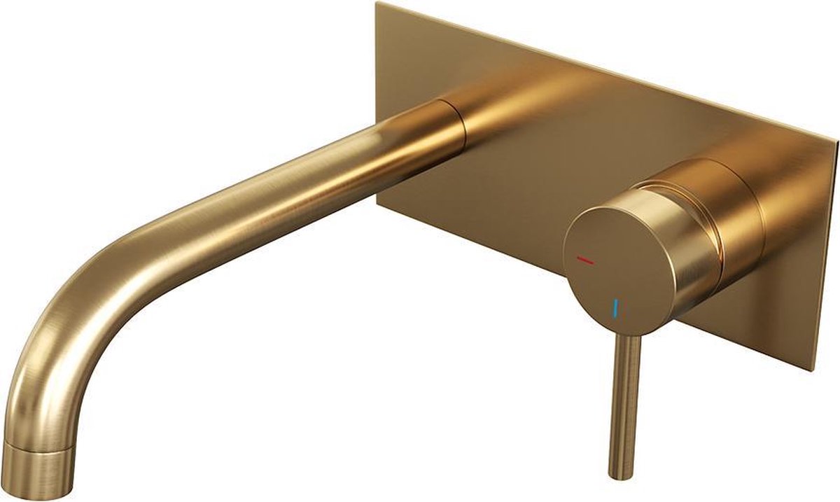 Brauer Gold Edition wastafelkraan inbouw ColdStart met inbouwdeel en gebogen uitloop type B2 greep messing geborsteld 5-GG-004-B2 - Goud