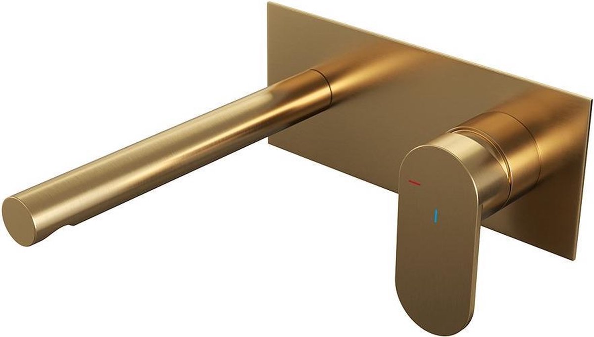 Brauer Gold Edition wastafelkraan inbouw ColdStart met inbouwdeel en rechte uitloop type S3 greep messing geborsteld 5-GG-004-S3 - Goud