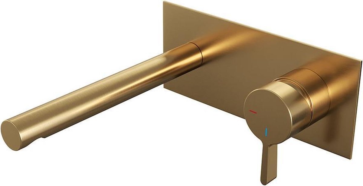 Brauer Gold Edition wastafelkraan inbouw ColdStart met inbouwdeel en rechte uitloop type S1 greep messing geborsteld 5-GG-004-S1 - Goud
