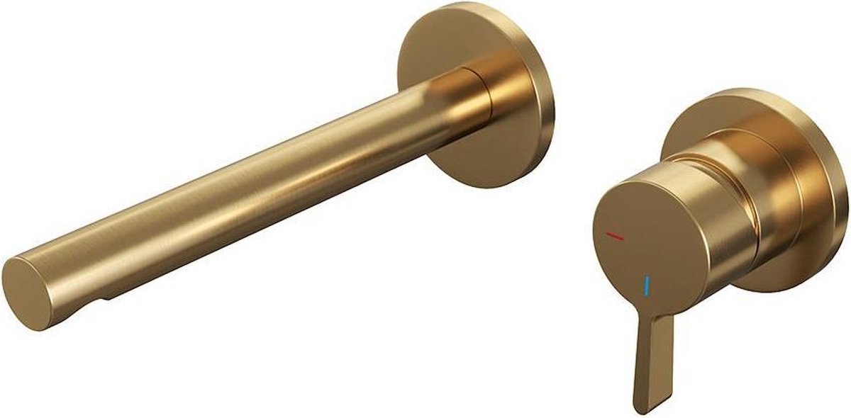 Brauer Gold Edition wastafelkraan inbouw ColdStart met inbouwdeel met ronde rozetten en rechte uitloop type S1 greep messing geborsteld 5-GG-004-S1-65 - Goud