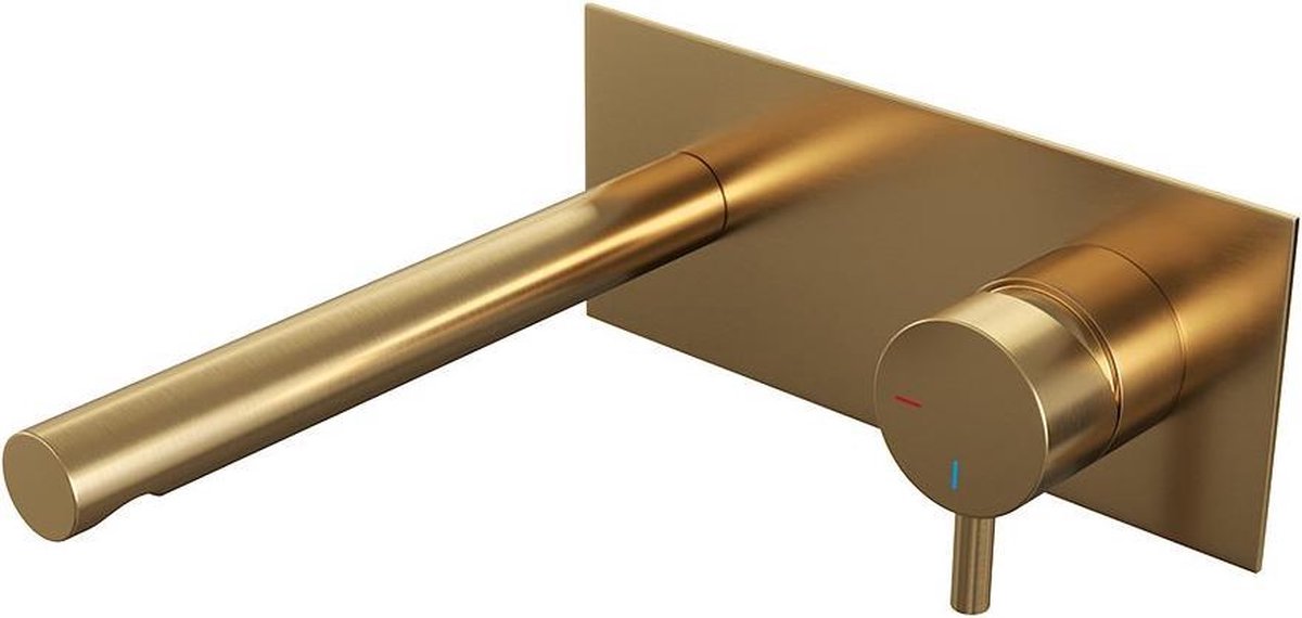 Brauer Gold Edition wastafelkraan inbouw ColdStart met inbouwdeel en rechte uitloop type S5 greep messing geborsteld 5-GG-004-S5 - Goud