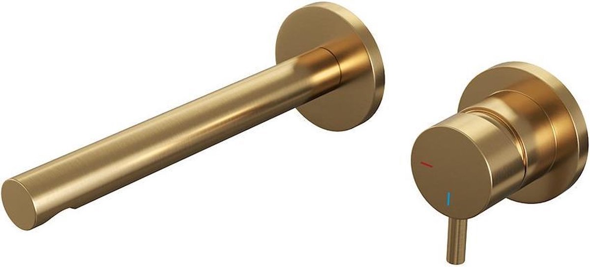 Brauer Gold Edition wastafelkraan inbouw ColdStart met inbouwdeel met ronde rozetten en rechte uitloop type S5 greep messing geborsteld 5-GG-004-S5-65 - Goud