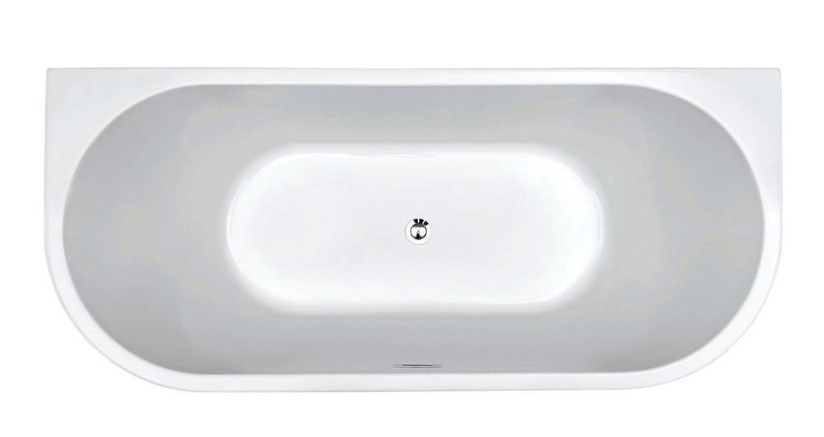 Wiesbaden Wall half-vrijstaand acryl ligbad 180x80 cm met waste, - Wit