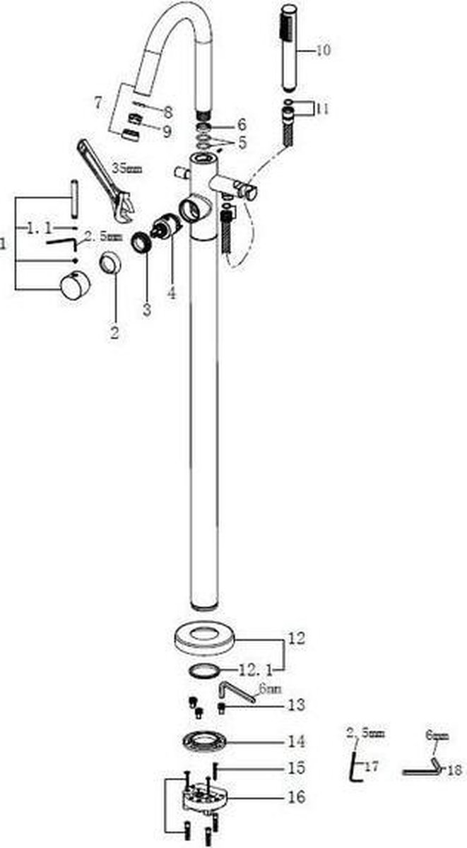 Wiesbaden Caral vrijstaande badmengkraan compleet geb.staal