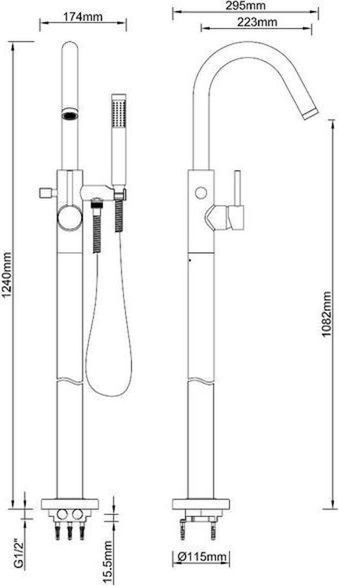 Wiesbaden Caral vrijstaande badmengkraan compleet geb.staal