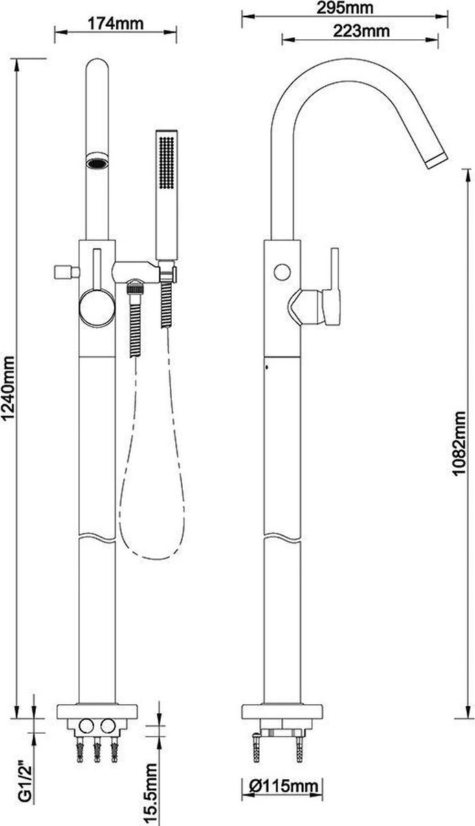 Wiesbaden Caral vrijstaande badmengkraan compleet geb.staal