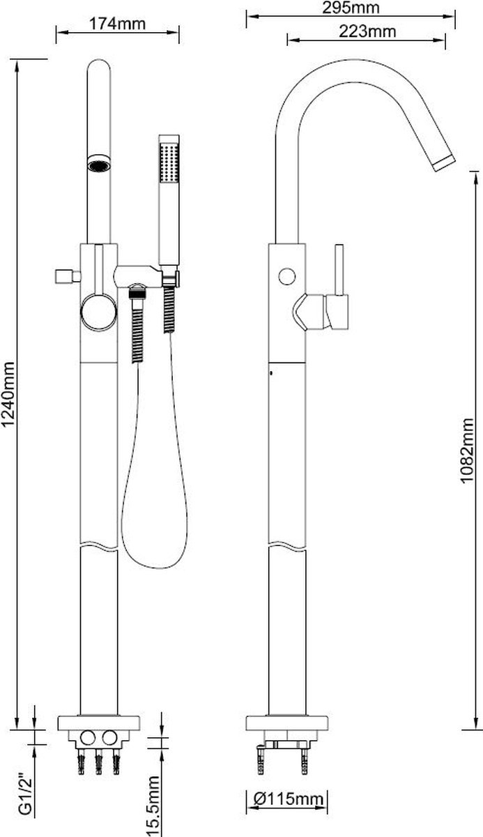Wiesbaden Caral vrijstaande badmengkraan compleet geb.staal