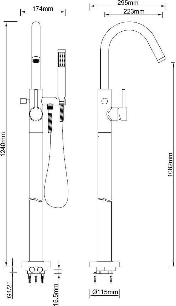 Wiesbaden Caral vrijstaande badmengkraan compleet geb.staal