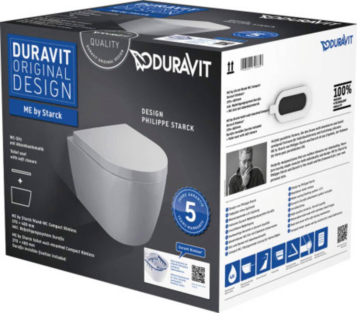 Duravit Me by Starck wandcloset compact pack met softclose zitting, - Blanco