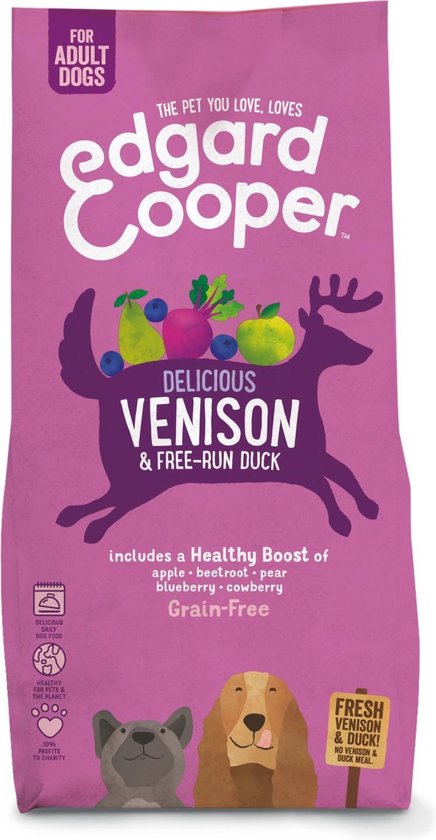 Edgard&Cooper Delicious Venison Adult Hert&Eend&Appel - Hondenvoer - 12 kg Graanvrij