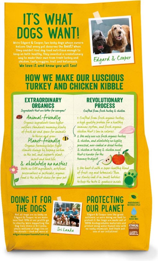 Edgard&Cooper Bio Organic Turkey Adult Kalkoen&Kip&Wortel - Hondenvoer - 2.5 kg Biologisch