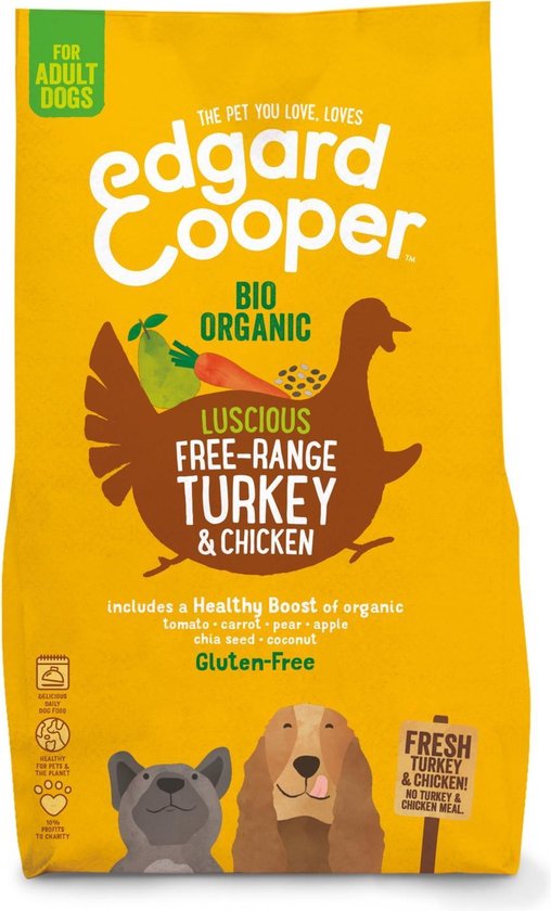 Edgard&Cooper Bio Organic Turkey Adult Kalkoen&Kip&Wortel - Hondenvoer - 2.5 kg Biologisch