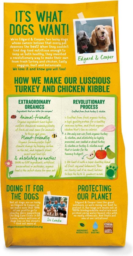 Edgard&Cooper Bio Organic Turkey Adult Kalkoen&Kip&Wortel - Hondenvoer - 7 kg Biologisch