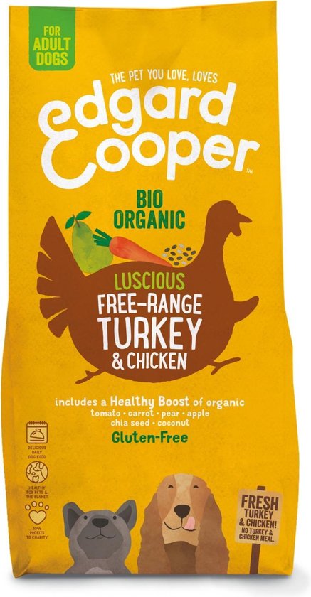 Edgard&Cooper Bio Organic Turkey Adult Kalkoen&Kip&Wortel - Hondenvoer - 7 kg Biologisch