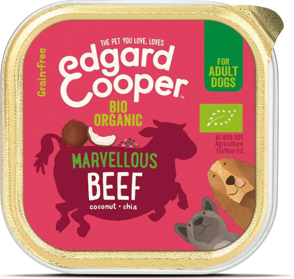 Edgard&Cooper Kuipje Bio Beef Adult - Hondenvoer - Rund Kokos Chiazaad 100 g Biologisch