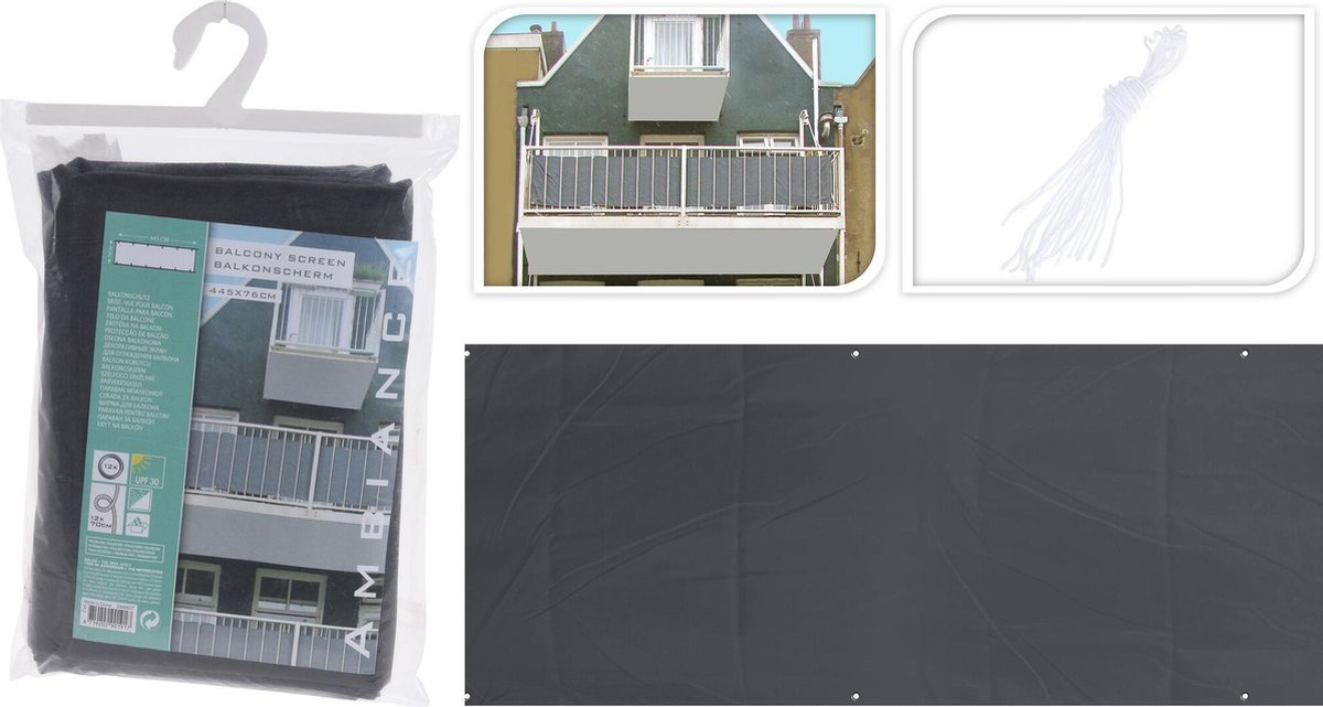 Huismerk Balkonscherm Donker - 76 x 445 cm - Grijs