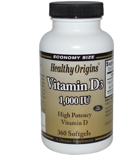 Healthy Origins Vitamin D3 1000 IU (360 Softgels) -