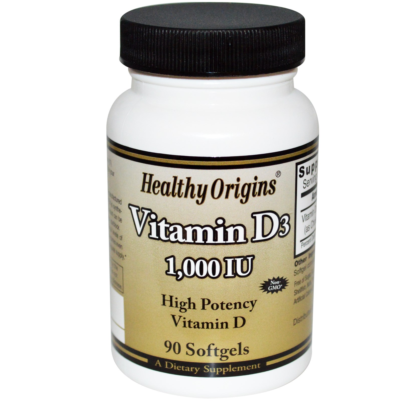 Healthy Origins , Vitamin D3, 1000 IU, 90 Softgels