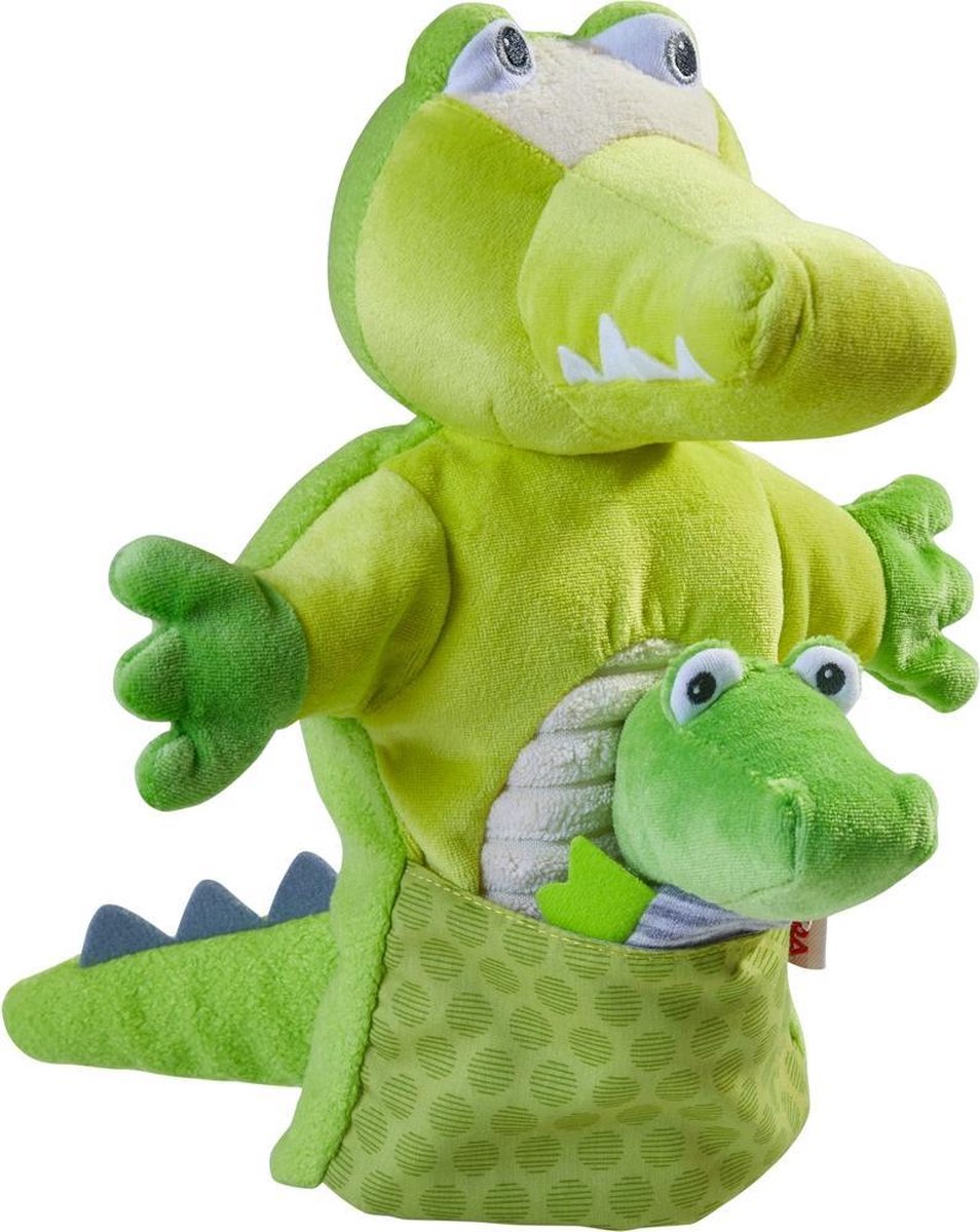 HABA handpop Krokodil met baby junior 30 x 22 cm polyester - Groen