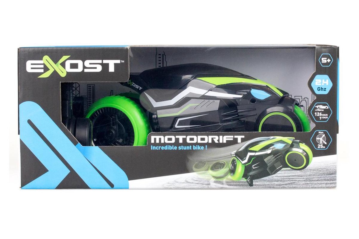 Silverlit Exost stuntmotor RC Motodrift 28 x 15 cm zwart/groen 2 delig