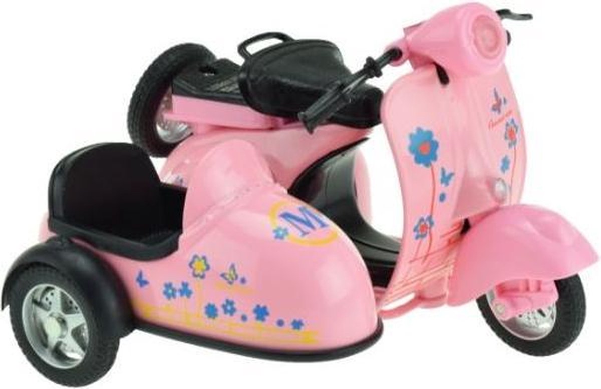 Huismerk Toi Toys Metal Pull back motor met zijspan 11,5 cm - Roze