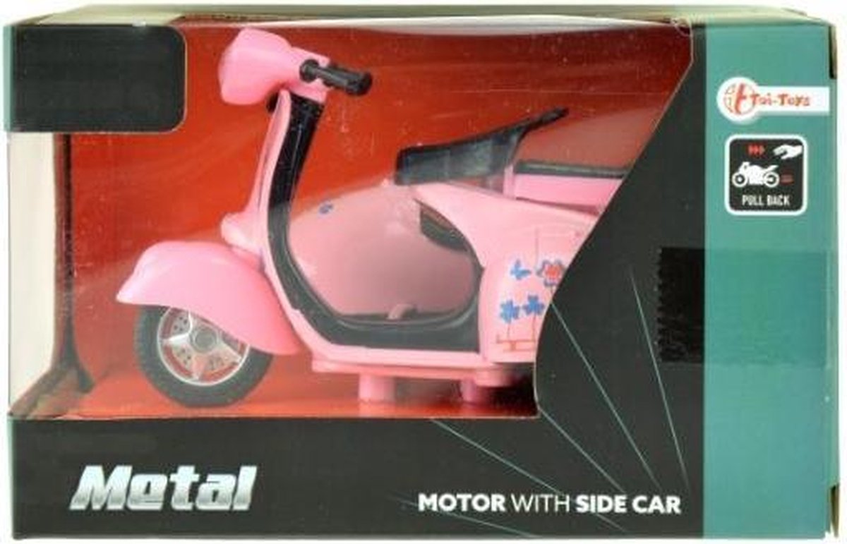 Huismerk Toi Toys Metal Pull back motor met zijspan 11,5 cm - Roze