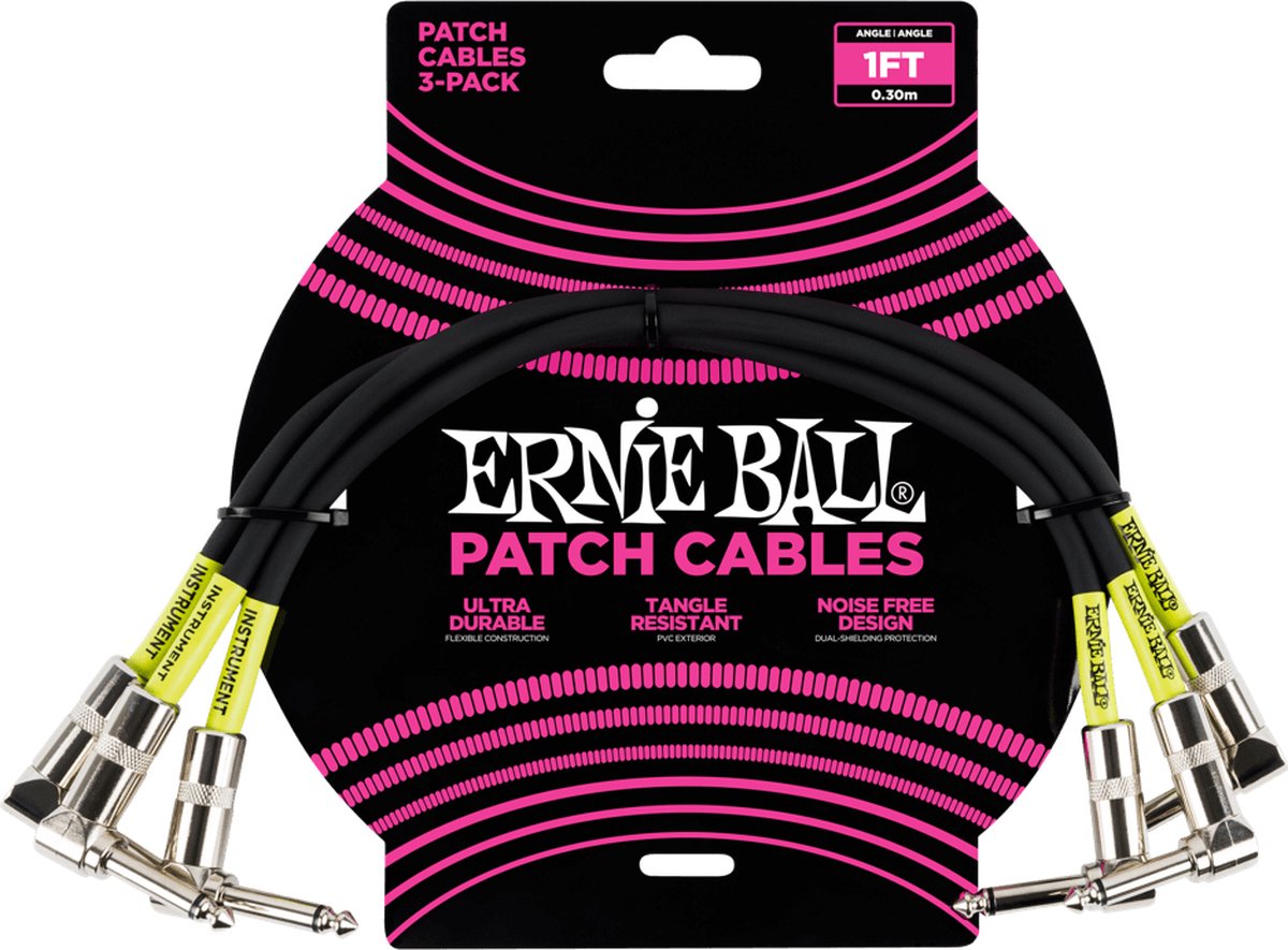 Ernie Ball 6075 patchkabel 30 cm zwart (3 stuks)