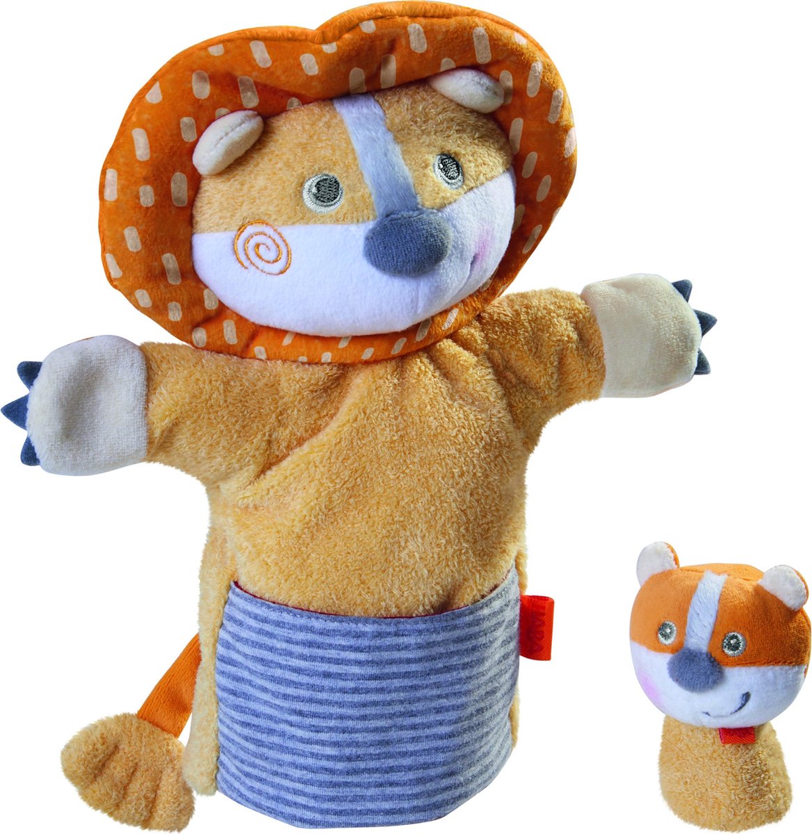 HABA handpop Leeuw met baby junior 30 x 22 cm polyester - Oranje