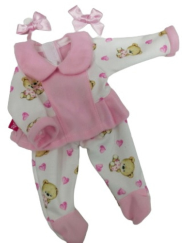 Berjuan babypopkleding meisjes textiel wit/ 3 delig - Roze