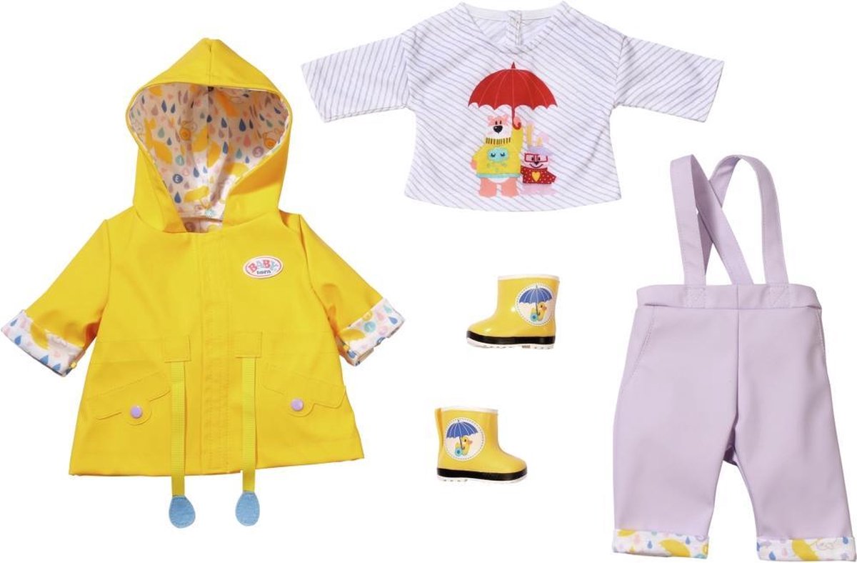 Zapf BABY born poppenkleding Regen geel/ 4 delig - Púrpura