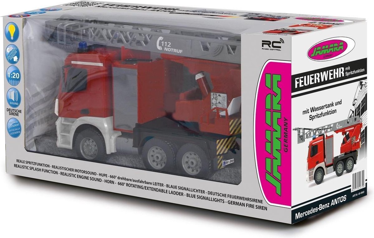 Jamara brandweerwagen RC Mercedes Benz Arocs 2,4 Ghz 1:20 - Rood