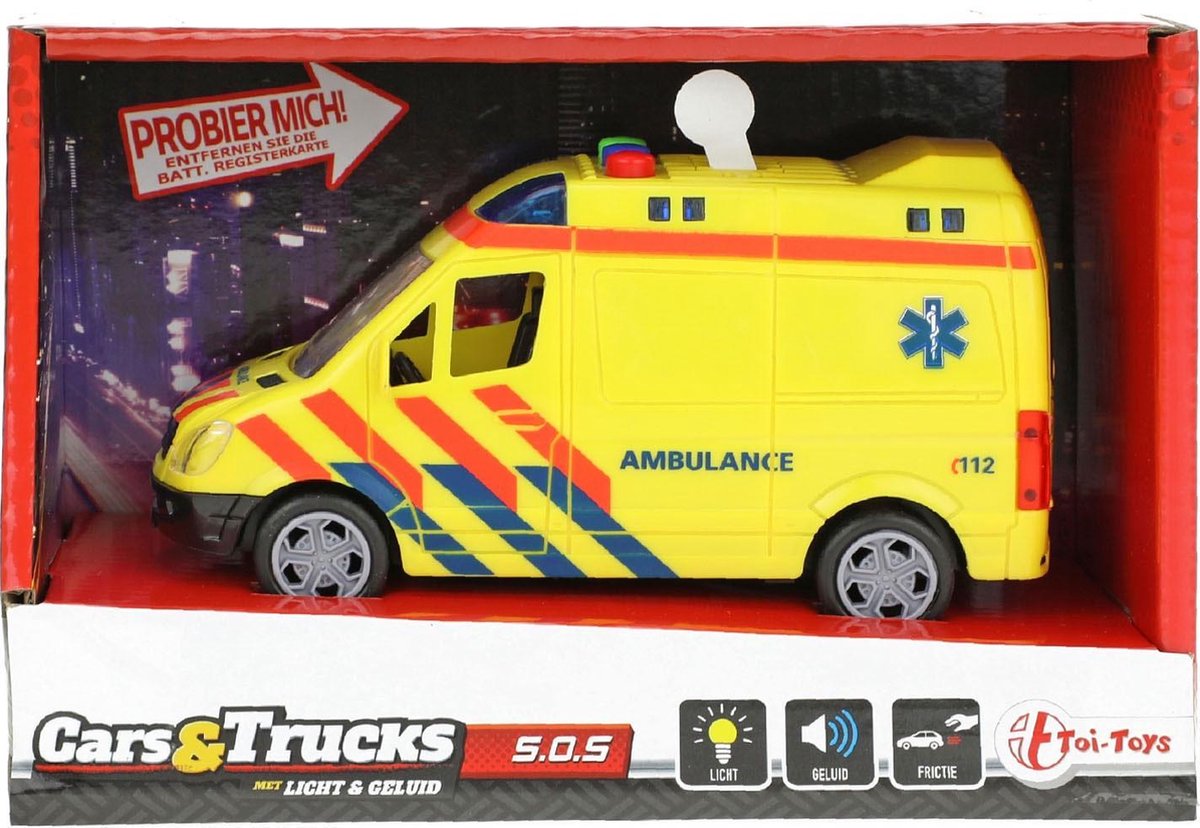 Toi-Toys Toi Toys ambulance frictie met licht en geluid 15 cm - Geel