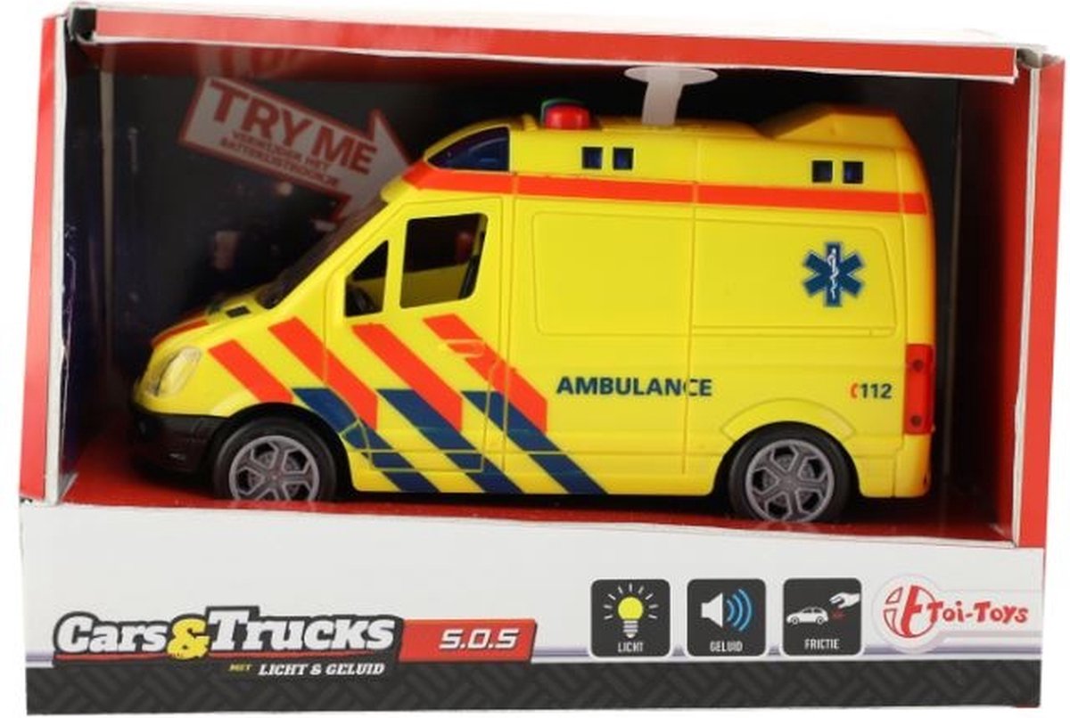 Toi-Toys Toi Toys ambulance frictie met licht en geluid 15 cm - Geel
