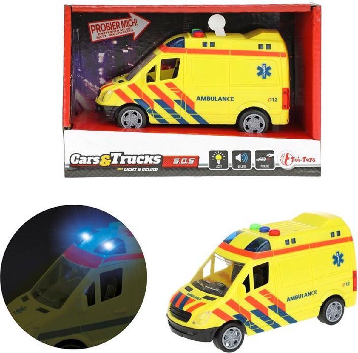 Toi-Toys Toi Toys ambulance frictie met licht en geluid 15 cm - Geel