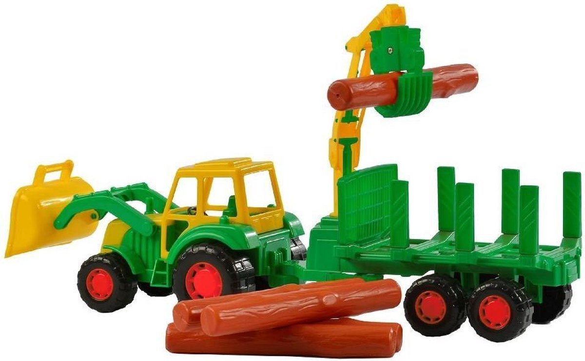Polesie tractor Kevin met aanhanger en laadkraan groen/ - Geel