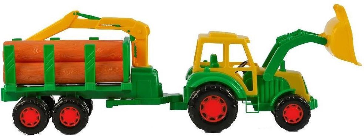 Polesie tractor Kevin met aanhanger en laadkraan groen/ - Geel