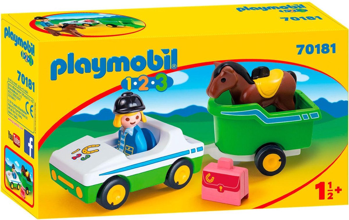 Playmobil 1, 2, 3 Wagen met paardentrailer (70181)