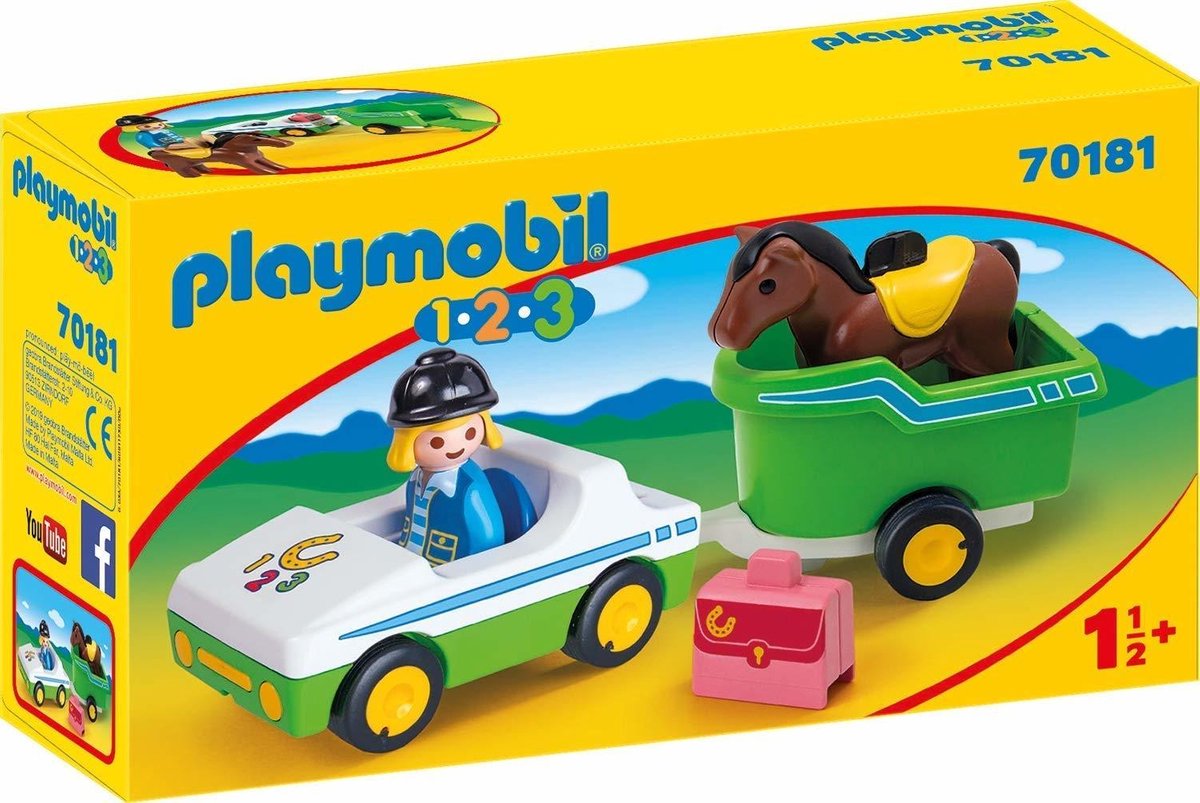 Playmobil 1, 2, 3 Wagen met paardentrailer (70181)