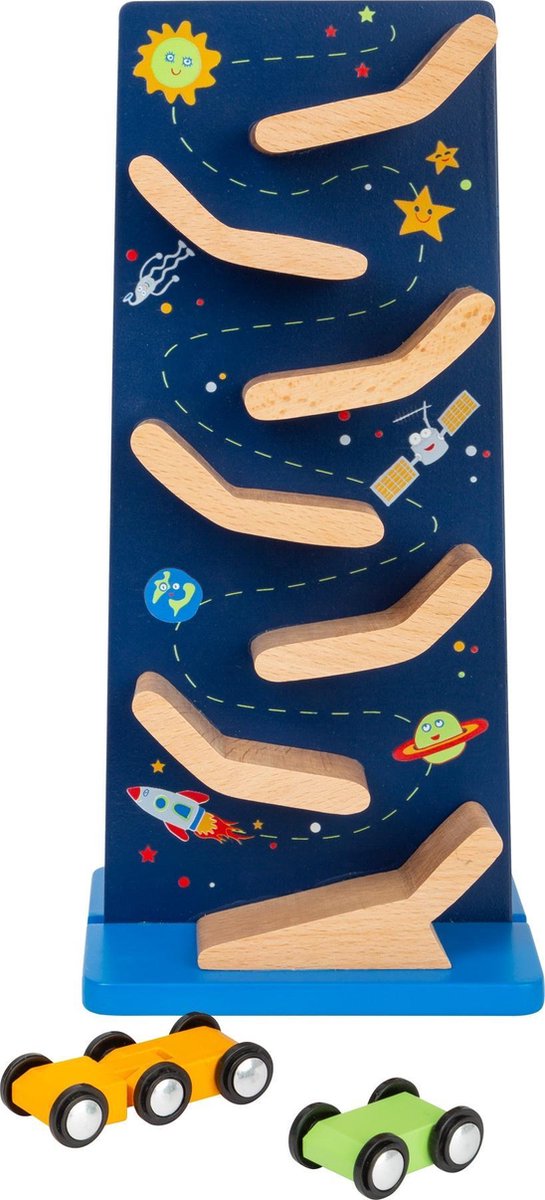 Small Foot knikkertoren Space hout junior 25 cm/blank - Blauw