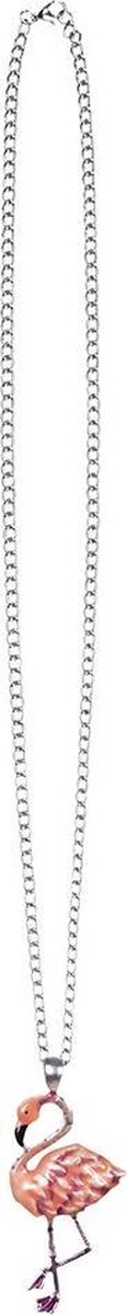 Boland ketting Flamingo dames 30 cm zilver/roze