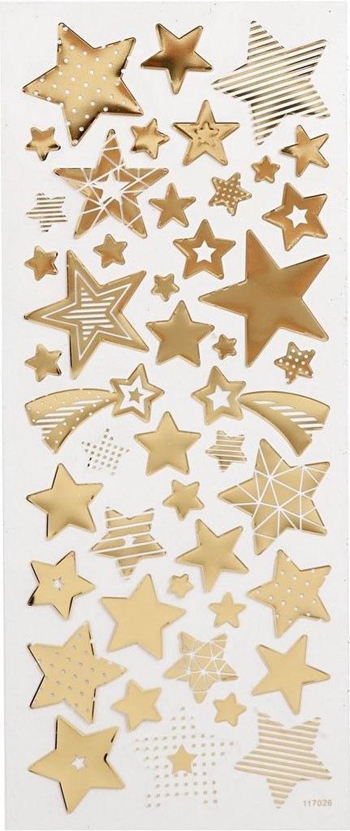 Creotime stickers kerststerren 10 x 24 cm 52 delig - Goud