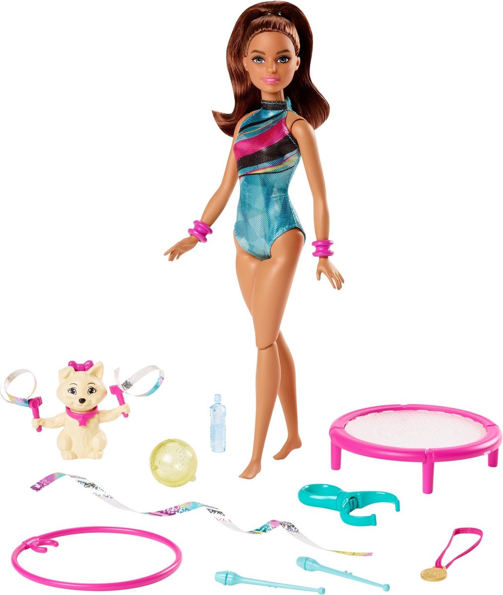 Barbie tienerpop Spin &apos;n Twirl Gymnast 29 cm - Blauw