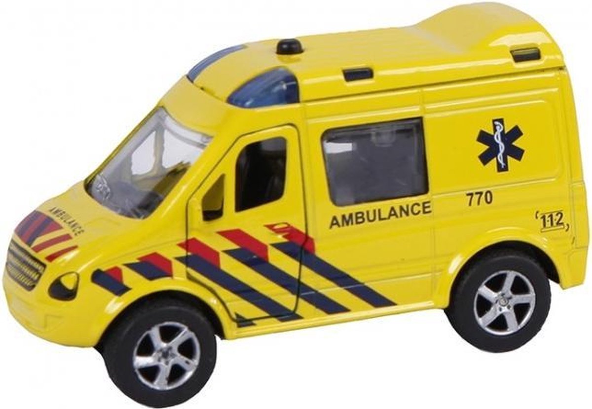 2-Play 2 Play ambulance pull back met licht en geluid 11 cm - Geel