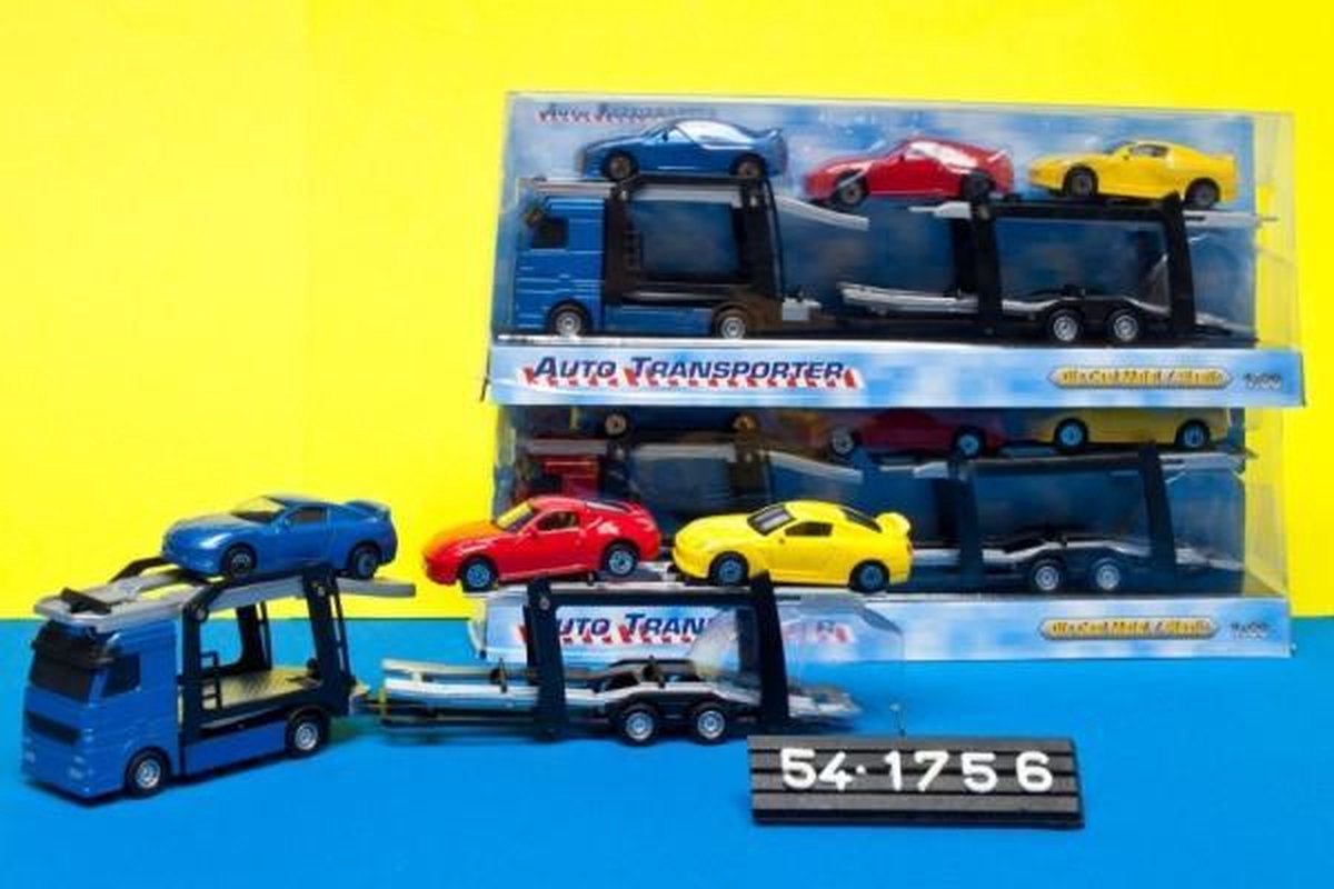 2-Play 2 Play autotransporter diecast met 3 auto&apos;s 26 cm multicolor