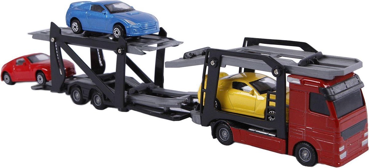 2-Play 2 Play autotransporter diecast met 3 auto&apos;s 26 cm multicolor