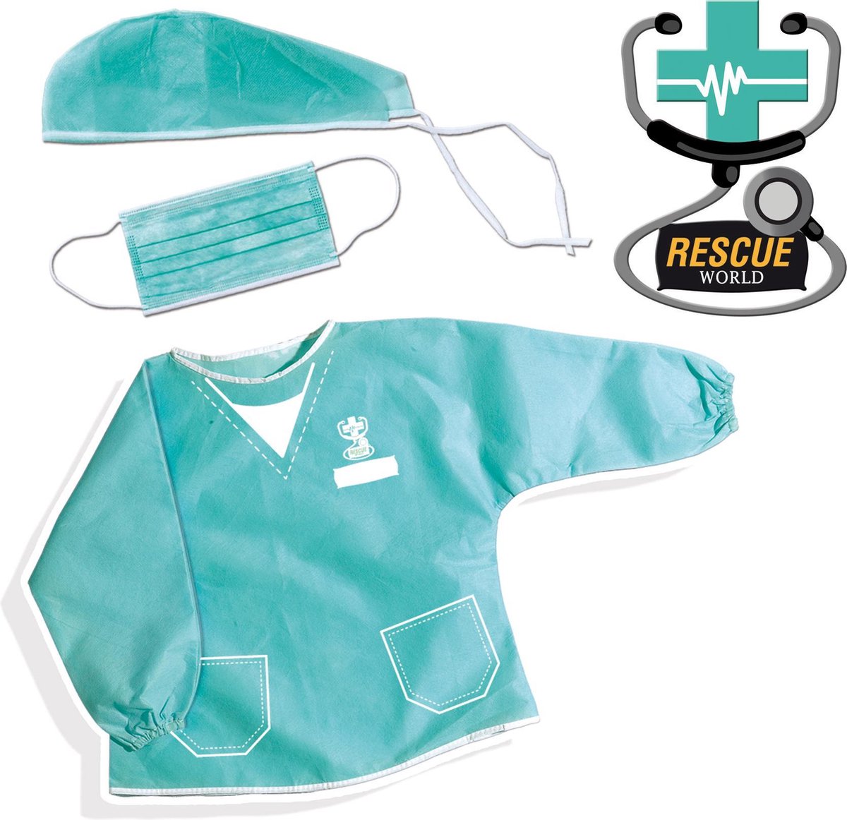 Ses Clowny Rescue world verkleedset chirurg 3 delig - Groen