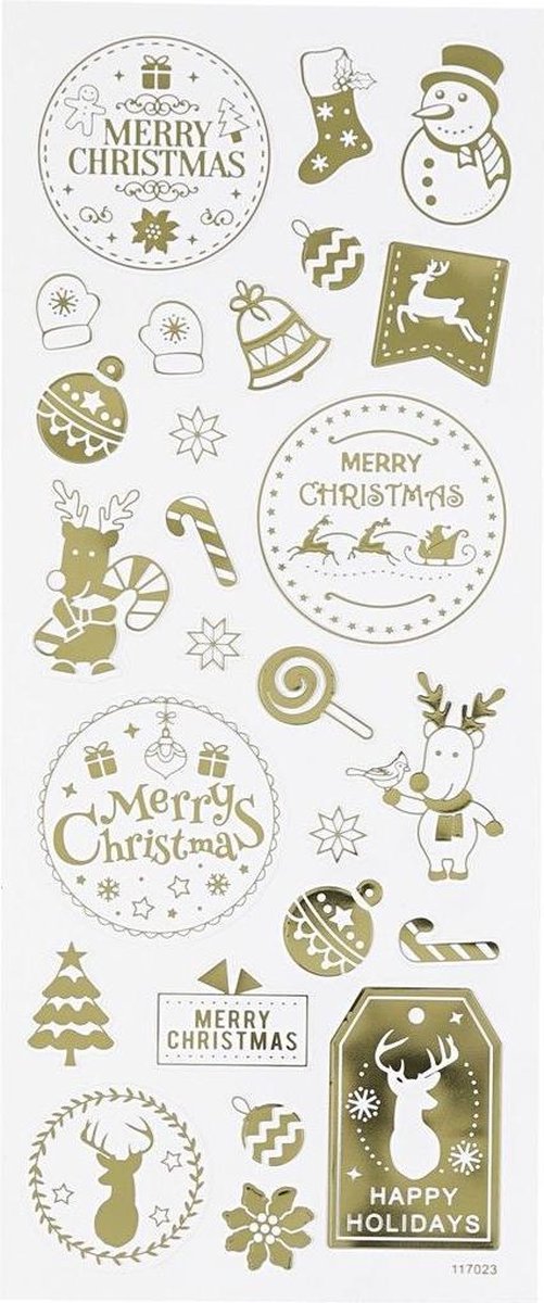 Creotime stickers kerst 10 x 24 cm 26 delig - Goud