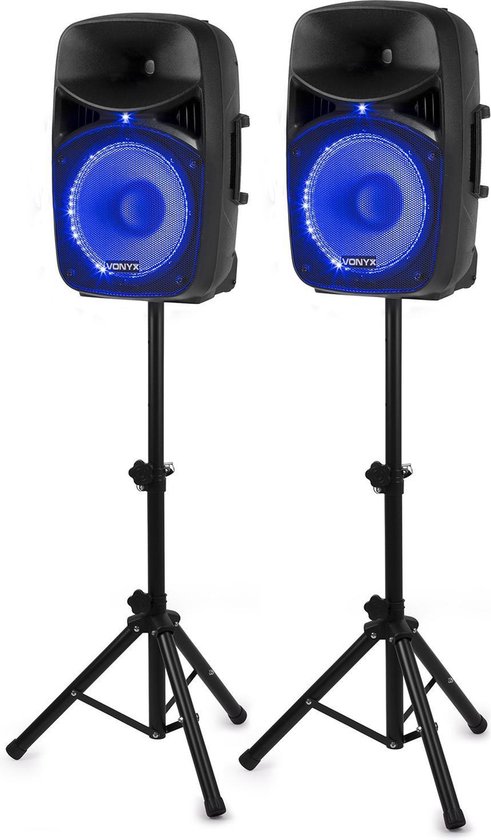 VONYX VPS122A luidsprekerset met statieven 12 inch, 800W